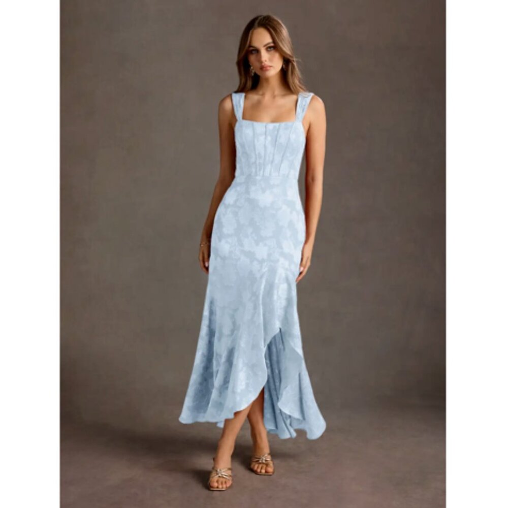 Azazie Light Blue Floral Maxi Dress